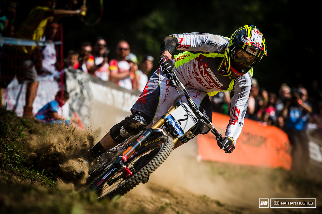 Greg Minnaar knew it would take something exceptional to catch Gwin and went all out, but came unstuck in the dust, pushing too hard. Still, an exceptional season, including two wins and coming back from a broken hand gave him 4th spot in the overall.
