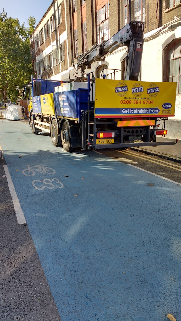 Nice lorry parked on the cycle lane ignoring all traffic laws