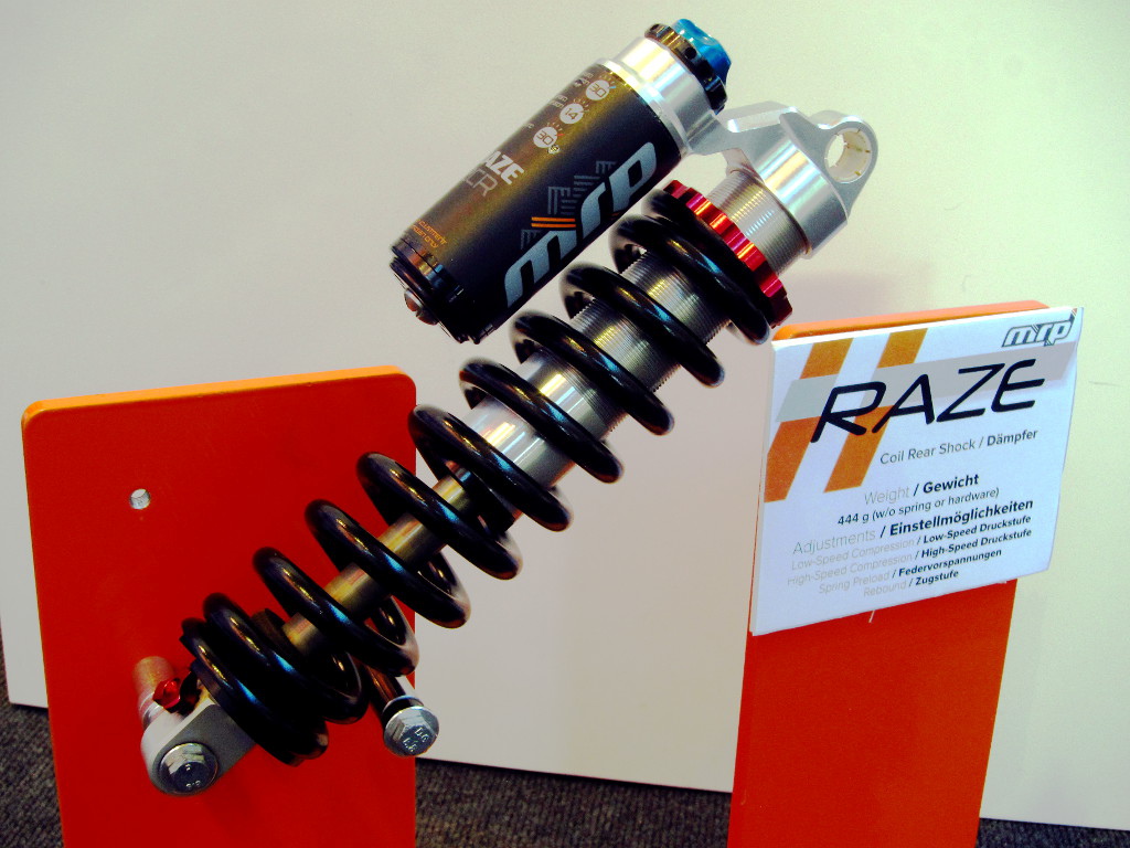 MRP's Raze shock has both low and high-speed compression damping and low-speed rebound controls. Without the spring it reportedly weighs 440 grams. 

Eurobike 2015