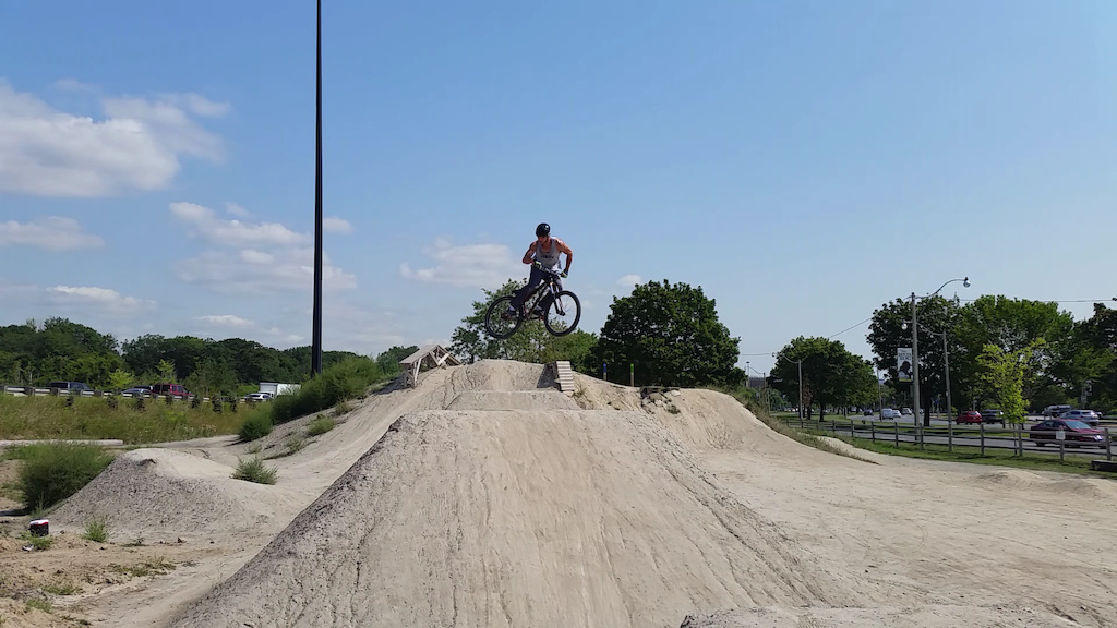 Finally throwing a proper whip on the big jumps at Sunnyside Bike Park in Toronto.