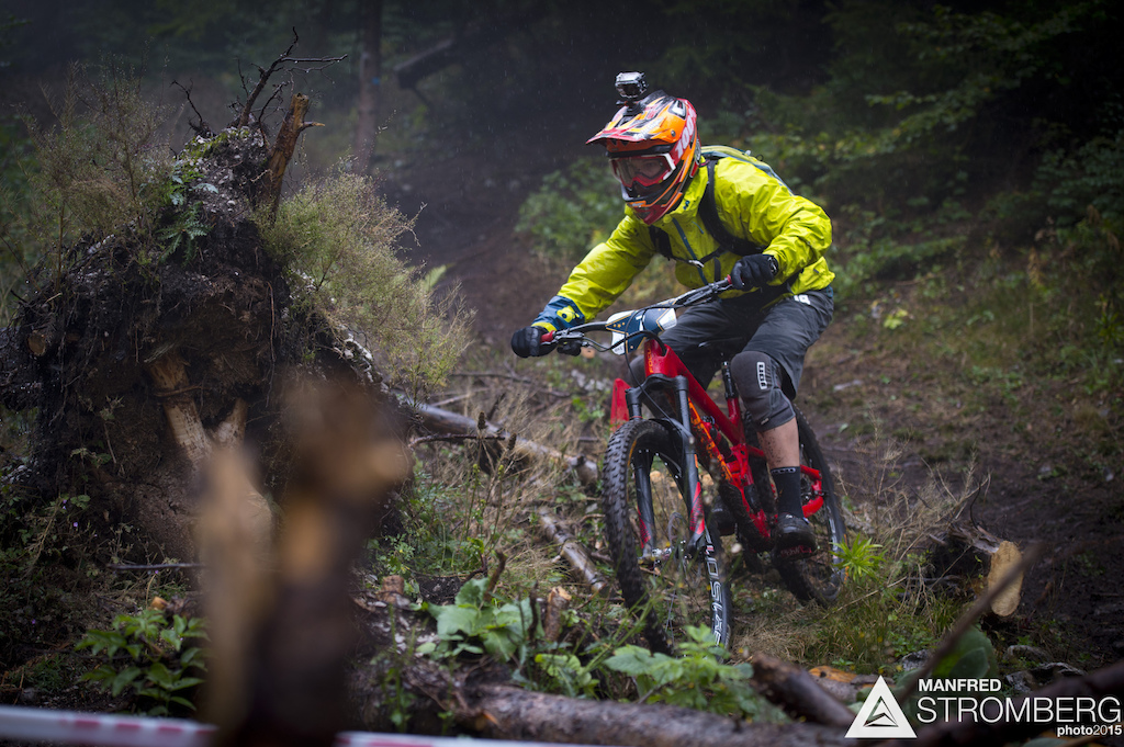 Tobias Reiser from Germany during the training for the 4th stop of the European Enduro Series at Molveno-Paganella, Italy, on September 05, 2015. Free image for editorial usage only: Photo by Manfred Stromberg