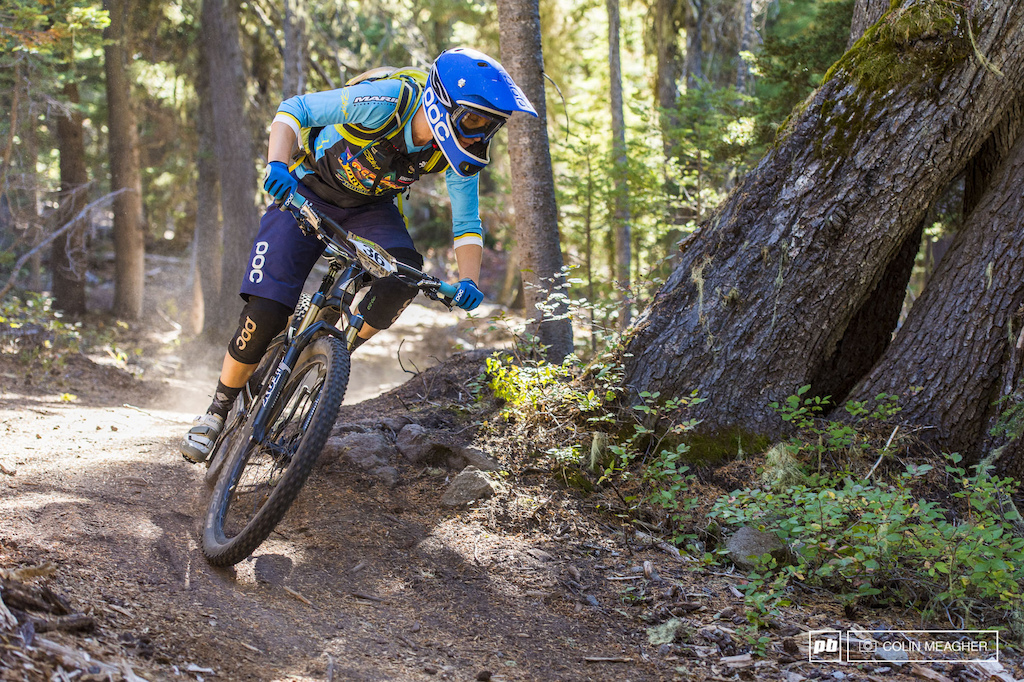 Overall series second place winner, Bekah Rottenberg weaving through the trees.