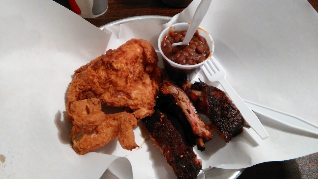 The best chicken ever.  Ribs were meh.  Beans ruled tho.