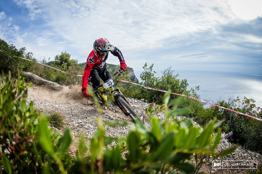 Jesse Melamed is more used to loam and roots than the loose, deep rock on stage four, but it didn't seem to be slowing him down or diminishing his natural flair on the bike.