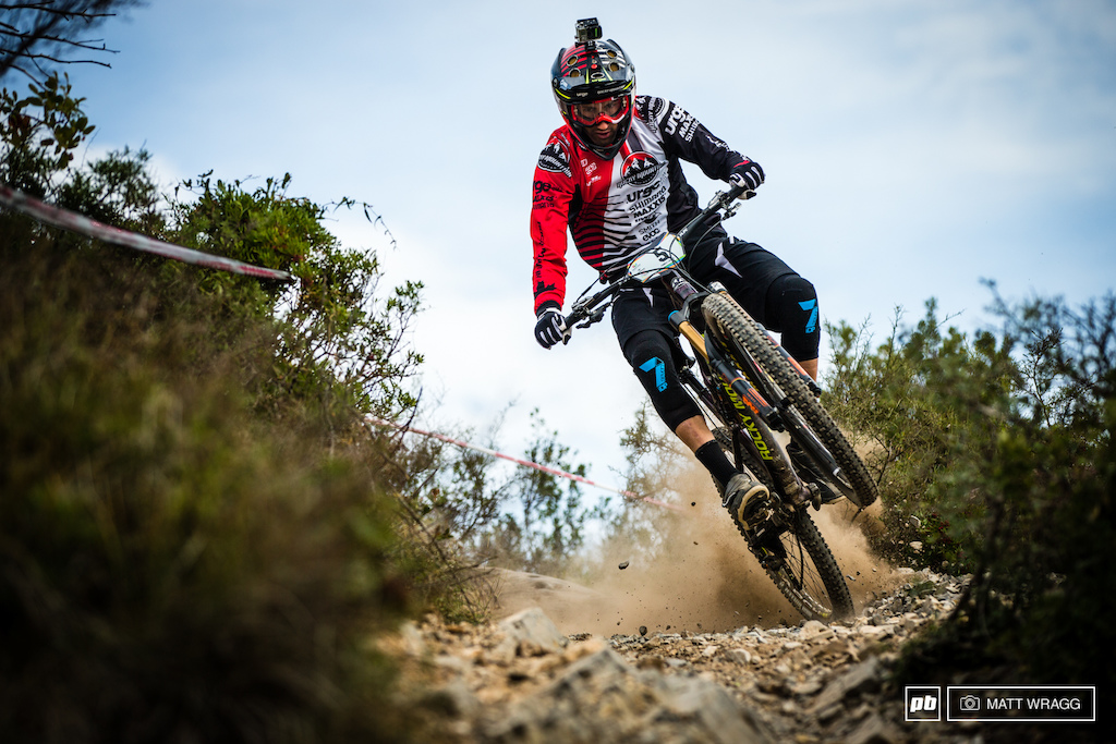 Florian Nicolai comes from just an hour or so down the coast from here in Finale, so knows well how to ride on these kind of trails. He has yet to get his maiden EWS win, but that is precisley what he needs if he wants to stand a chance of denying Richie Rude his crown.