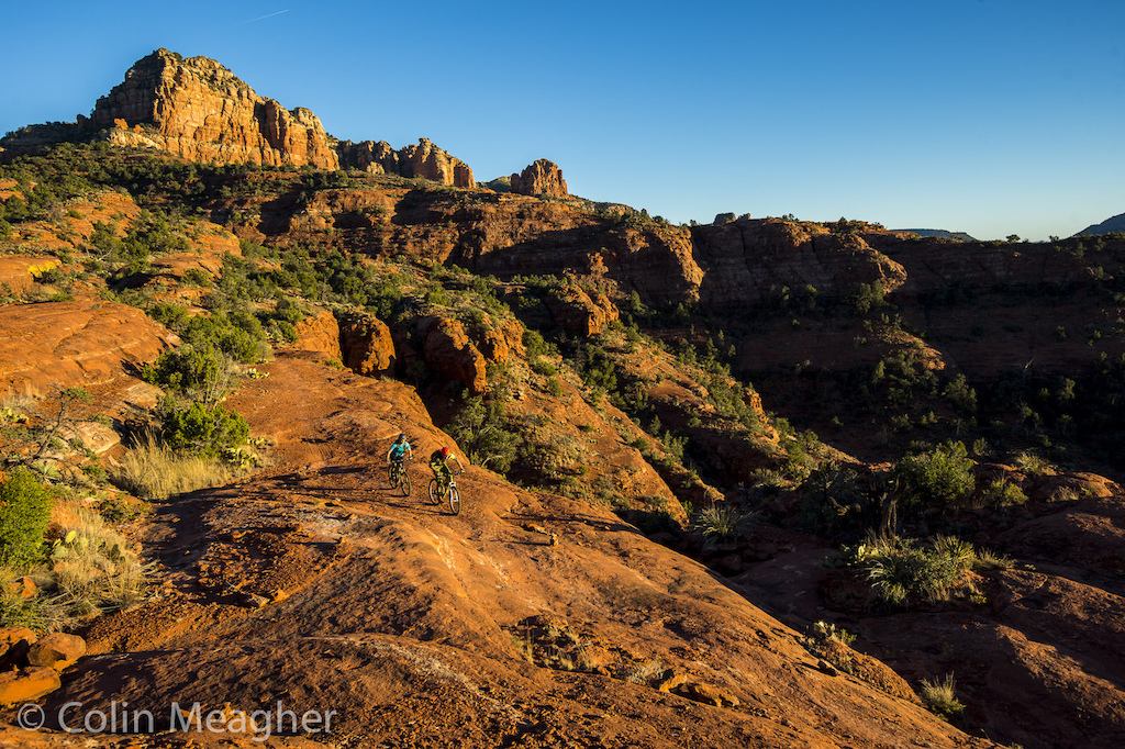 Jason First and Nikki Rohan riding the Hi Line Trail in Sedona, AZ.

Photo by Colin Meagher
