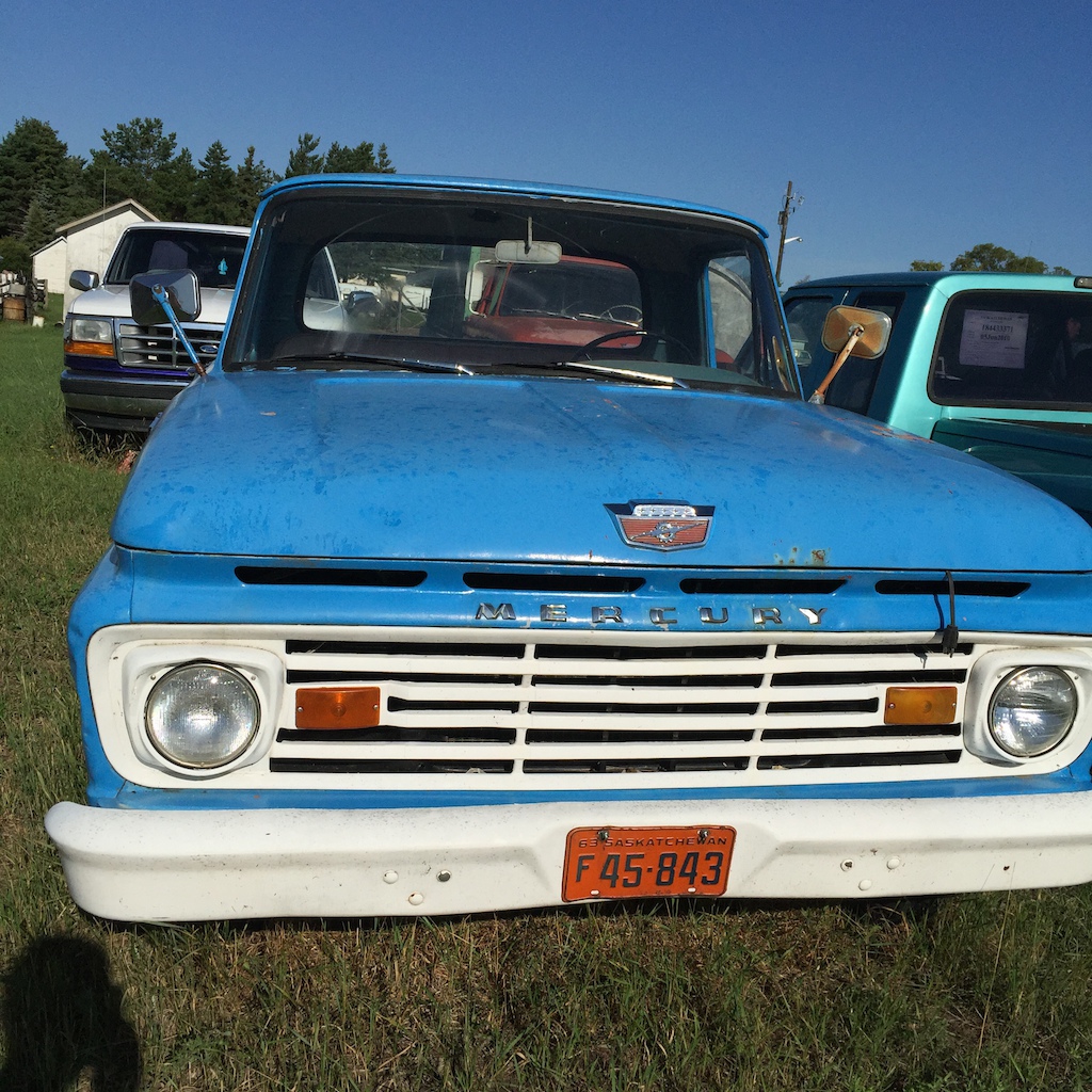 63' Mercury M100 (Canadian version of the 63' Ford F100) on my cousins farm. 

223 straight 6 with three on the tree