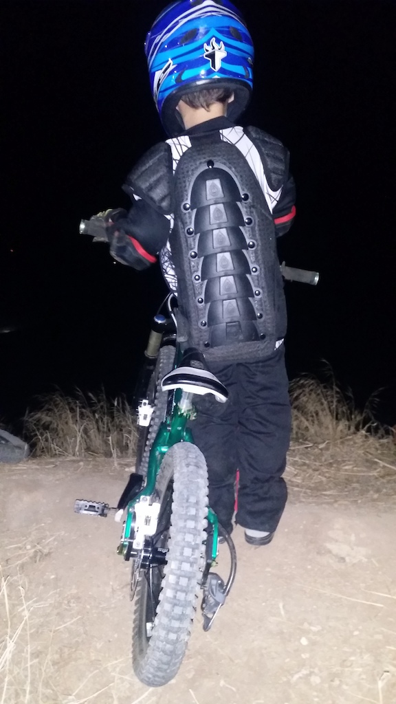 Spook Toads Downhill Race. 1st time night riding. Wearing his Ninja costume under all those pads.