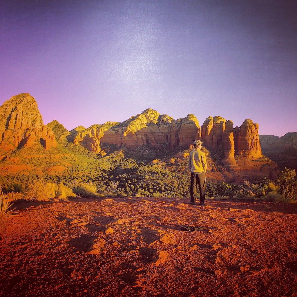 Checking out the view from Sugarloaf at sunrise in Sedona. I'm looking to the right at the rising sun, and a whole lot more dramatic rock formations, and mesas and valleys.