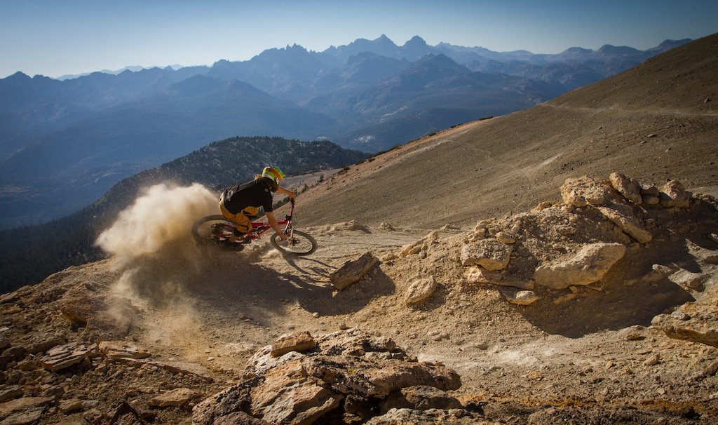High up at Mammoth Mountain and throwing some dust. Hailey Elise Photo