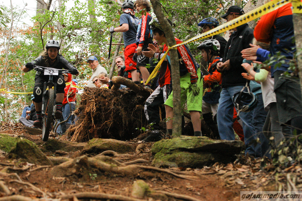 The People Zoo - There was no shortage of heckling going on in the one downhill worthy section of the Super D course. There were plenty of riders that learned keeping your speed was your friend during their race runs. Bernadirt is no stranger to speed and made it look like butter.