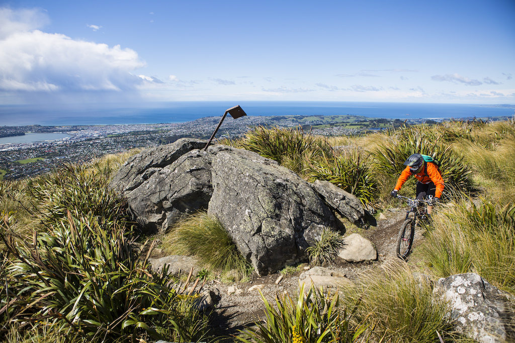 A rider heads across the skyline during the 2015 Urge 3 Peaks Enduro mountain biking race held in Dunedin, New Zealand.