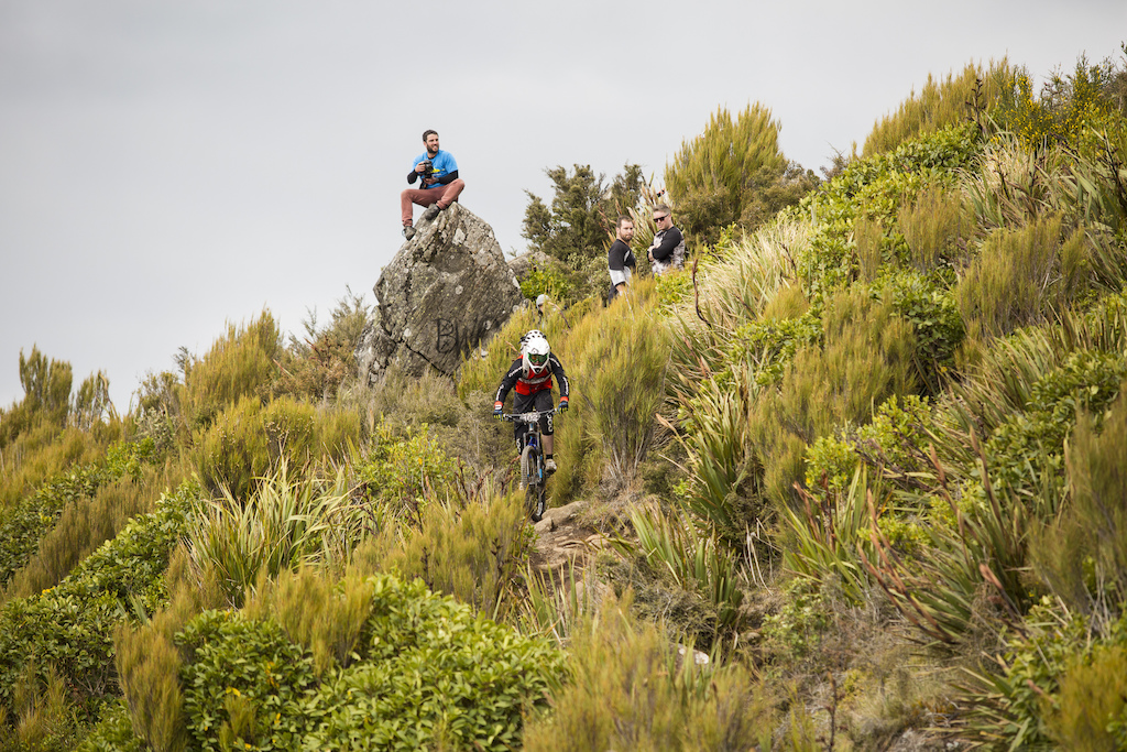 A rider descends the Mt Cargill section during the 2015 Urge 3 Peaks Enduro mountain biking race held in Dunedin, New Zealand.