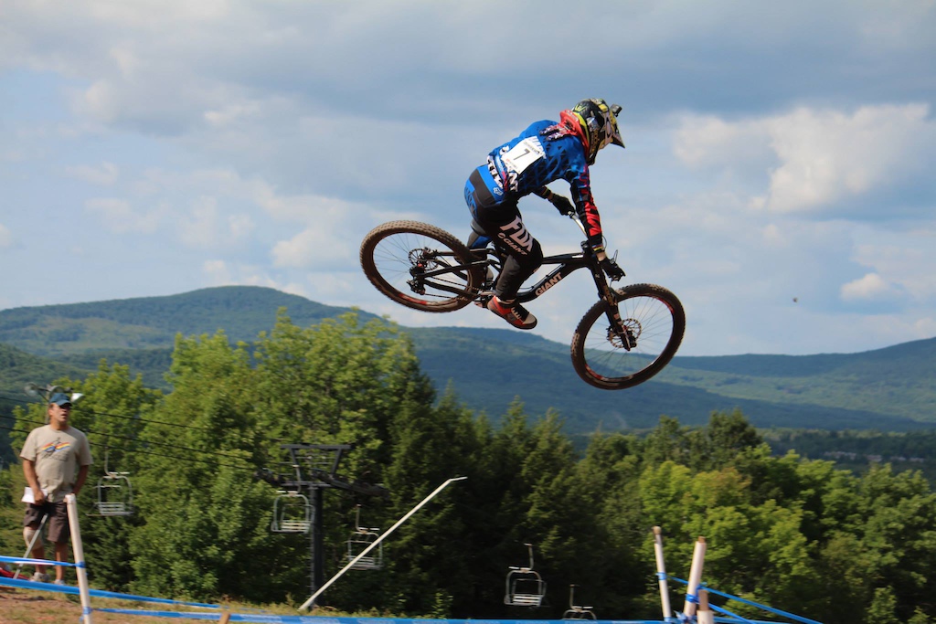 Danny Hart whipping it at UCI MTB World Cup in Windham, NY