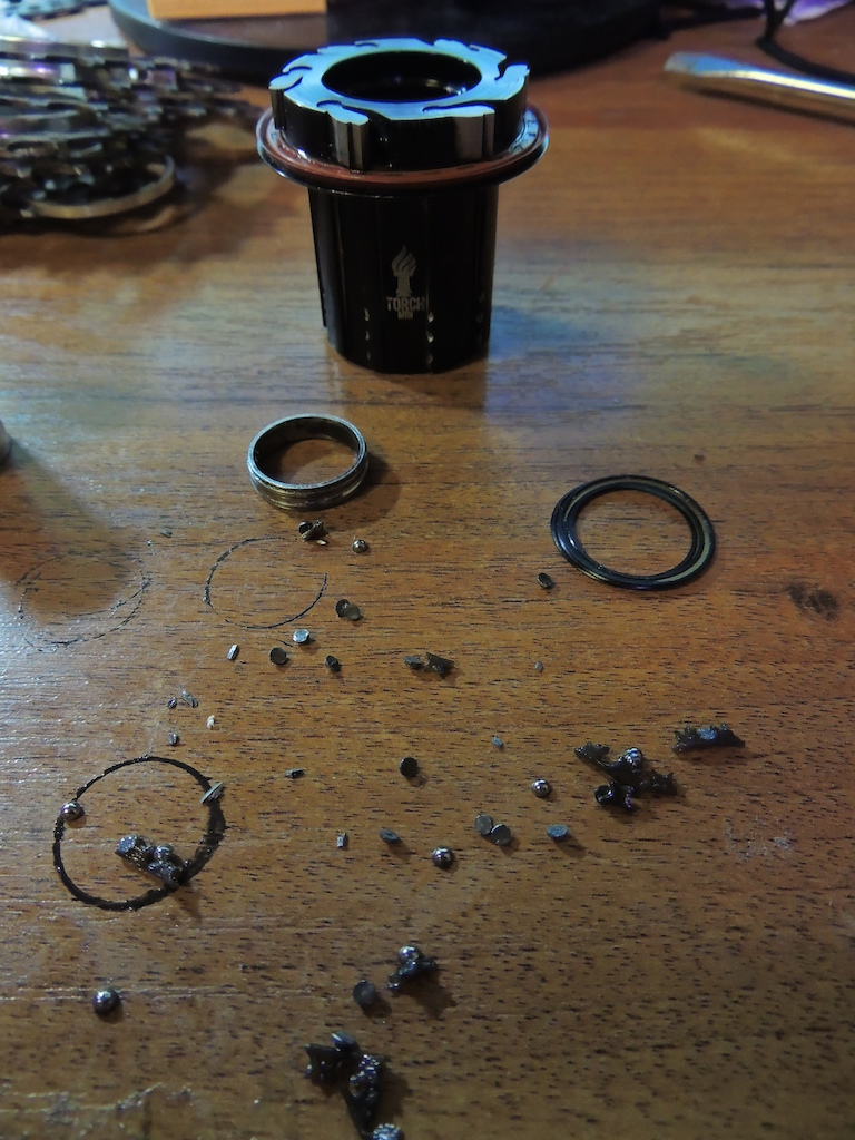 Broken bearing in the Industry9`s freehub body. 1,5 seasons of riding.