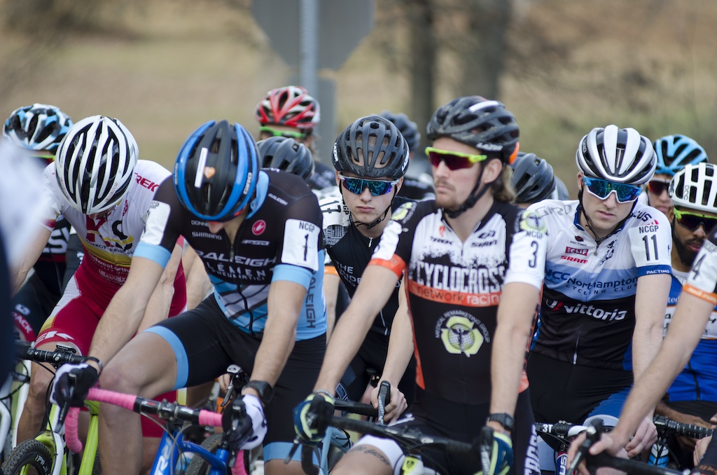 The starting line of the 2015 North Carolina Cycle Cross Grand-Prix.  Casey's in good position behind the best position, #1.