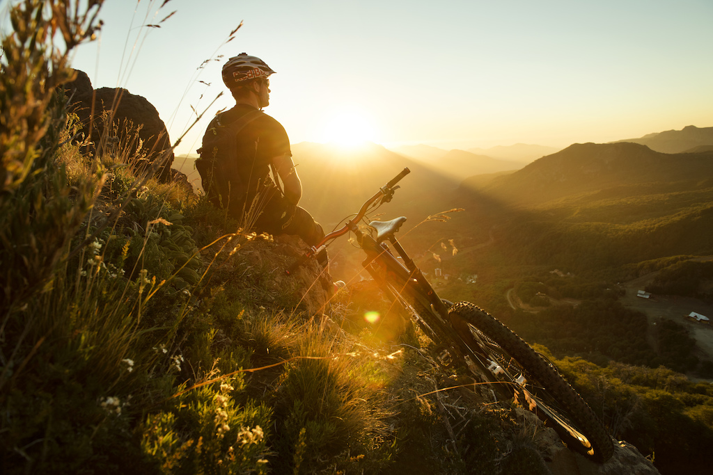 Tomas Slavik relaxes during sunset right after his training for the first race of City Downhill World Tour on 13th February 2015 in Nevados de Chillan, Chile