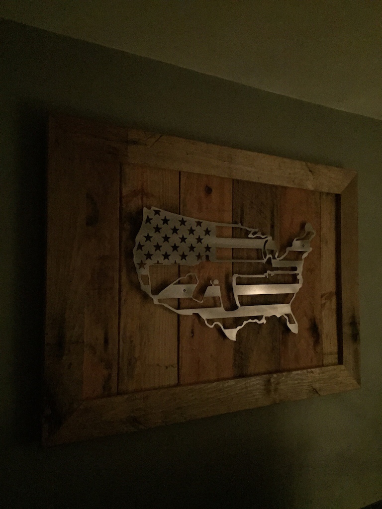 Hung above TV, America/AR-15 with pride!
Thank you troops!