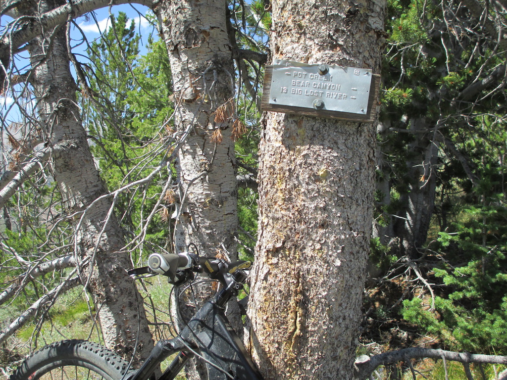 Old sign along trail at Pot Creek/Bear Canyon divide.
