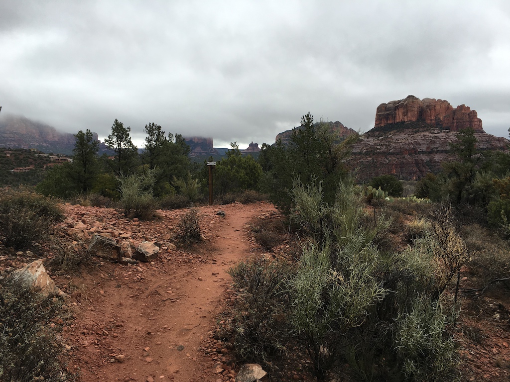 South end of Sketch where it intersects the Ridge trail. Cathedral, Bell Rock and Courthouse in the background.