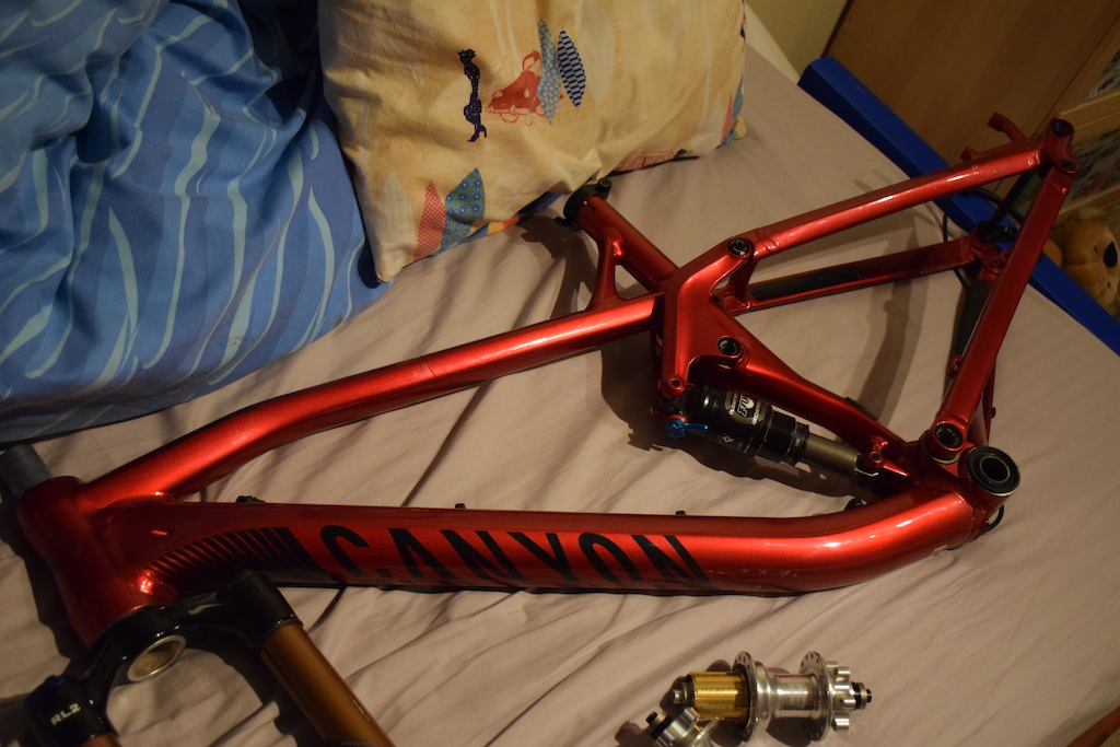 New project/ride for 2016, Canyon Spectral AL in cherry red, so far i've got most of the parts and will post some more pictures another time but for ow this'll be it!