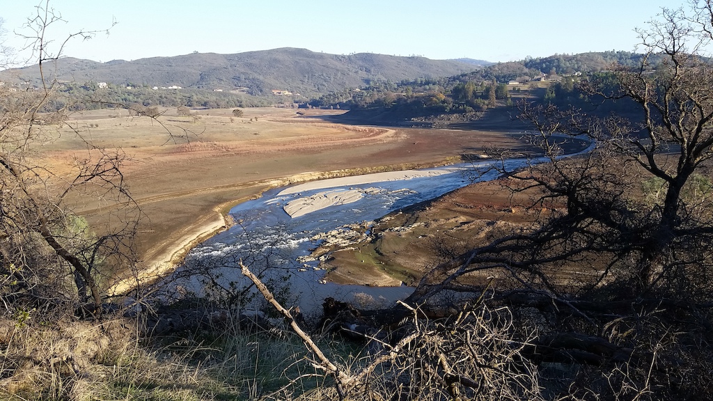 Views from the trail. Folsom Lake at low levels. Only the North fork of the American River at this point