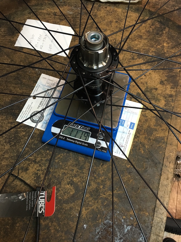 Rear wheel weight, without axle bolts or rim strip. 1119g (2.46 lbs)