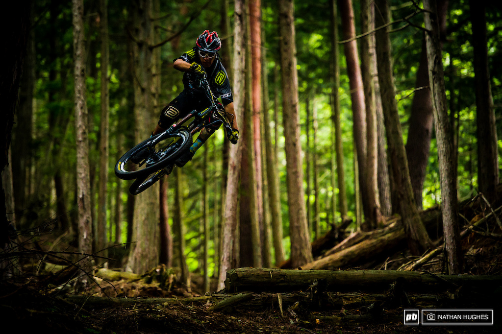 Bernado will find a gap where no one else would want to look. Enduro bike 30ft hip transfer deep in the forest.