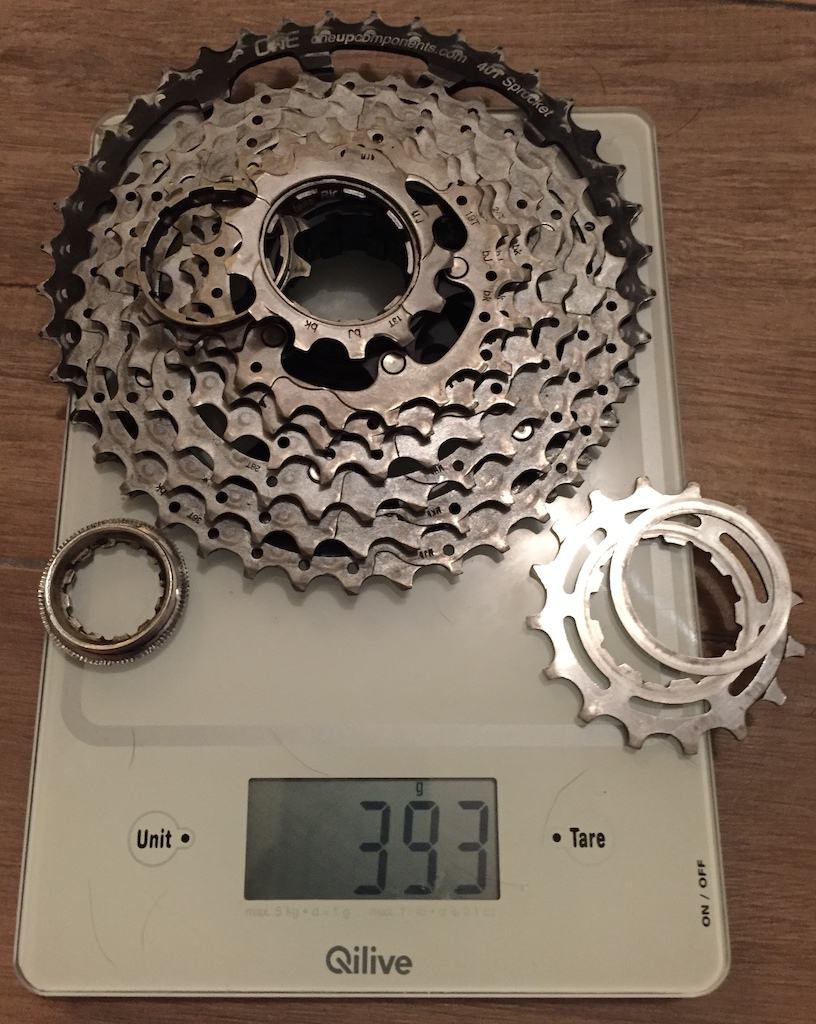 One up 40t 
One up 15t 
Cassette shimano xt