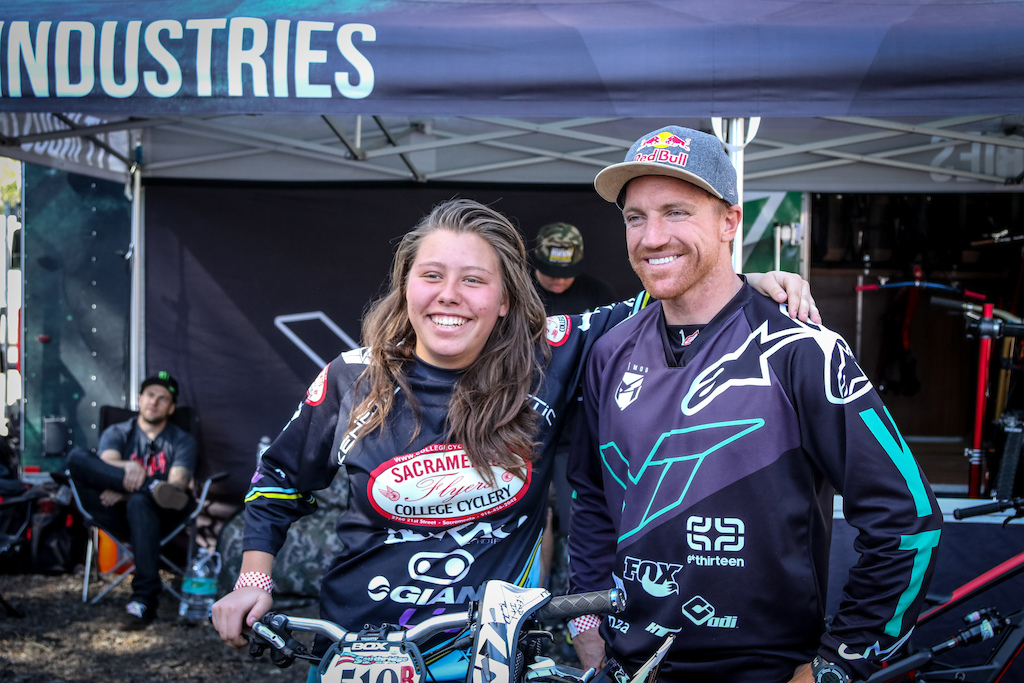 Kingshill and Gwin pose together as the two pro winners for the round 4 DH race in Fontana.