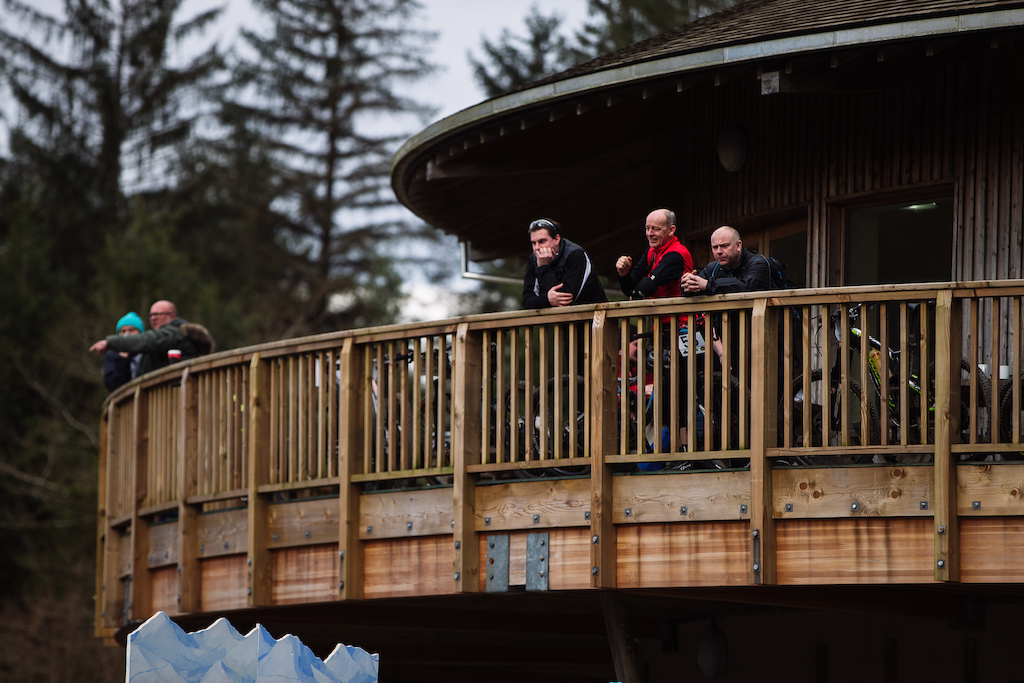 The forest cafe has a viewing gallery directly above the start finish area as well as a big menu of burgers pies pasties potatoes and soup. Tables were hard to come by as riders finished their efforts.
