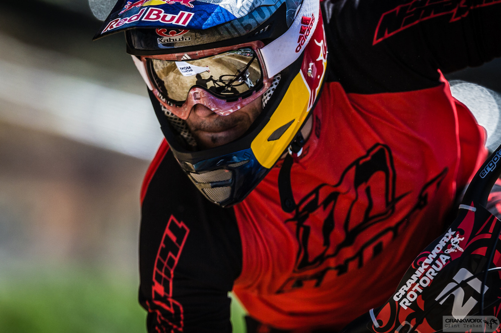 The determination of a winner shining through, Tomas Slavik gets ready for his first Crankworx in five years.  (Photo by Clint Trahan/Crankworx)