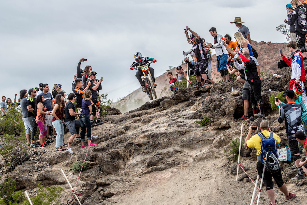 Aaron Gwin blew a tire right at the entrance to the final waterfall. He hucked it to flat literally and finished pedaling while the tire wrapped itself up. He would crash just a few yards before the finish and would still finish seven seconds faster than second place.