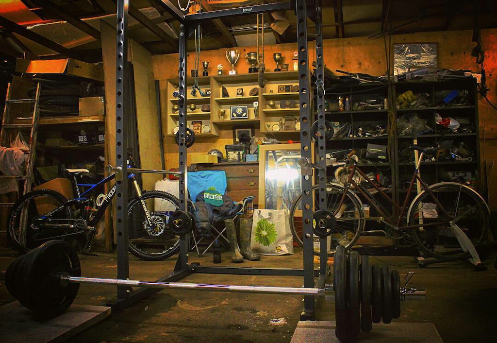The garage/gym set-up. Weights + Turbo