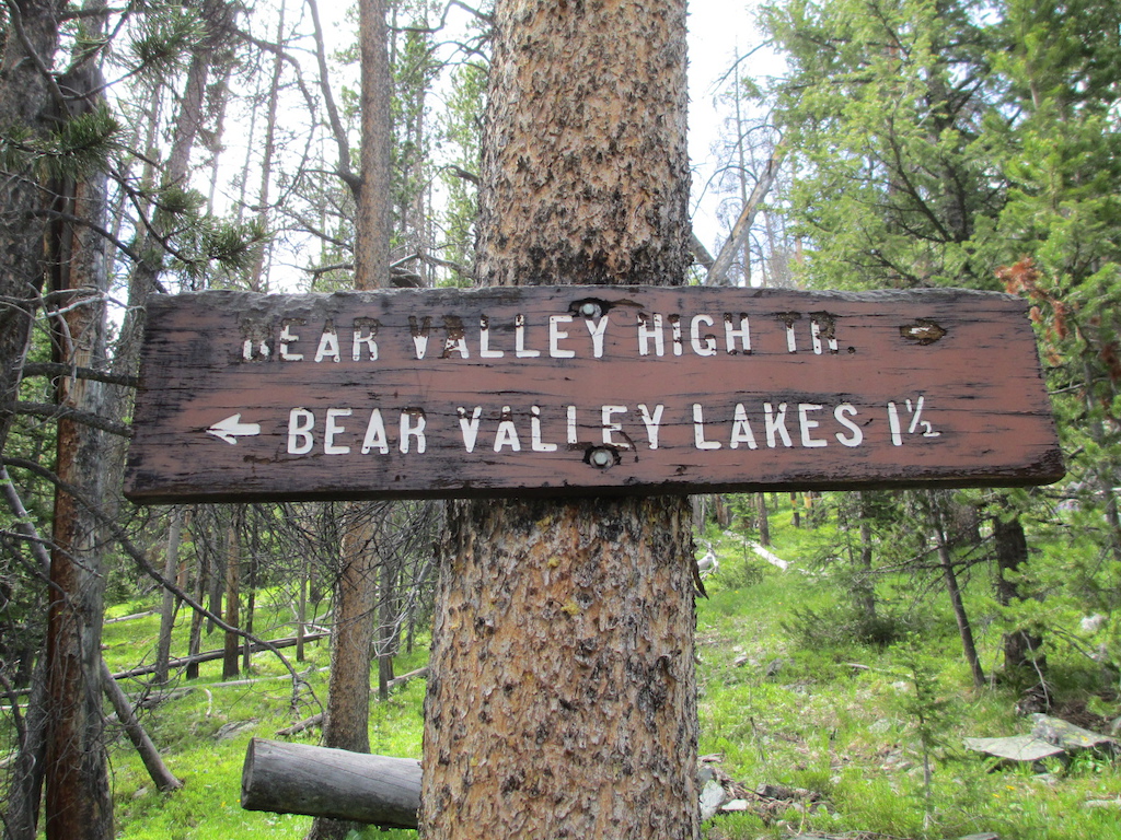 Sign at the junction of Bear Valley Creek Trail and Bear Valley High Trail.