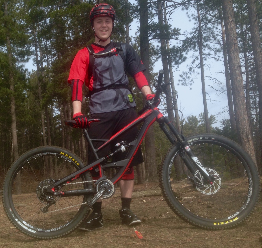 On the North Trail network in Marquette, Mi.  First trail ride on my new bike (2016 Capra AL Comp 1).  Slightly wet and snowy trails, but for the most part it was a good ride.