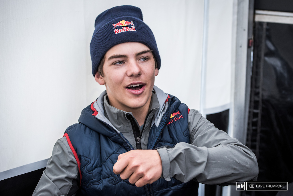 All smiles for Finn as he recounts his big qualifying crash. He knows he was on a good one and will take that confidence into his first WC final tomorrow afternoon.