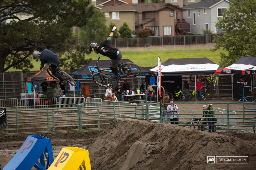 From BMX to MTB. Your number two qualifier Ryan Nyquist throwing a 360 suicide no hander. Nyquist has been working hard and wants to do well here at the AT Showdown.