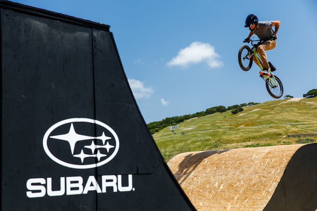 The Subaru booth had a great wooden halfpipe built by the Lumberyard Indoor Bike Park from Portland, Oregon.