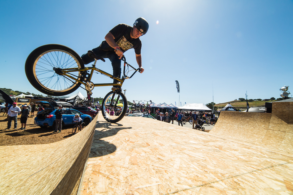 The Subaru booth had a great wooden halfpipe built by the Lumberyard Indoor Bike Park from Portland, Oregon.