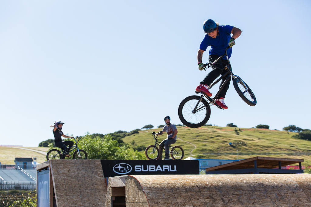 The Subaru booth had a great wooden halfpipe built by the Lumberyard Indoor Bike Park from Portland, Oregon.