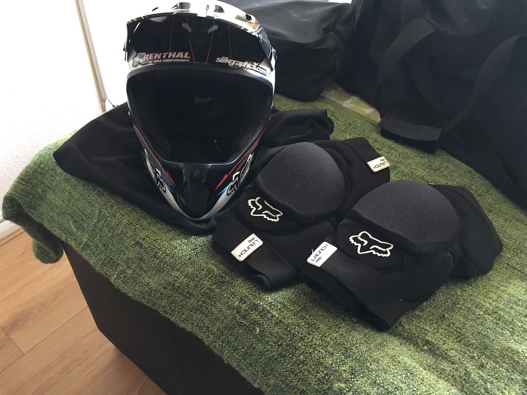 Fox rampage helmet and launch knee pads, condition like new