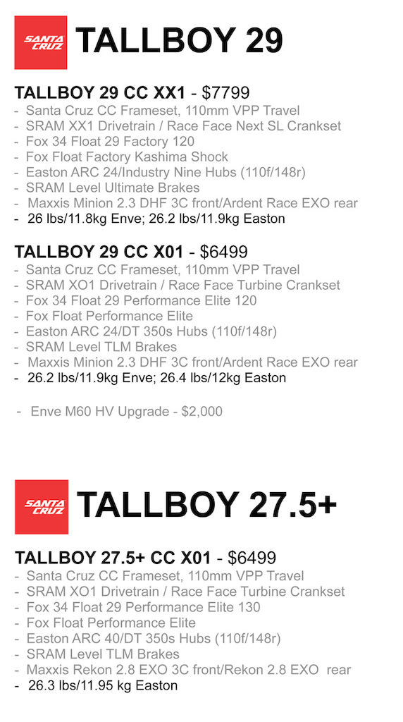 Santa Cruz Tallboy Pricing