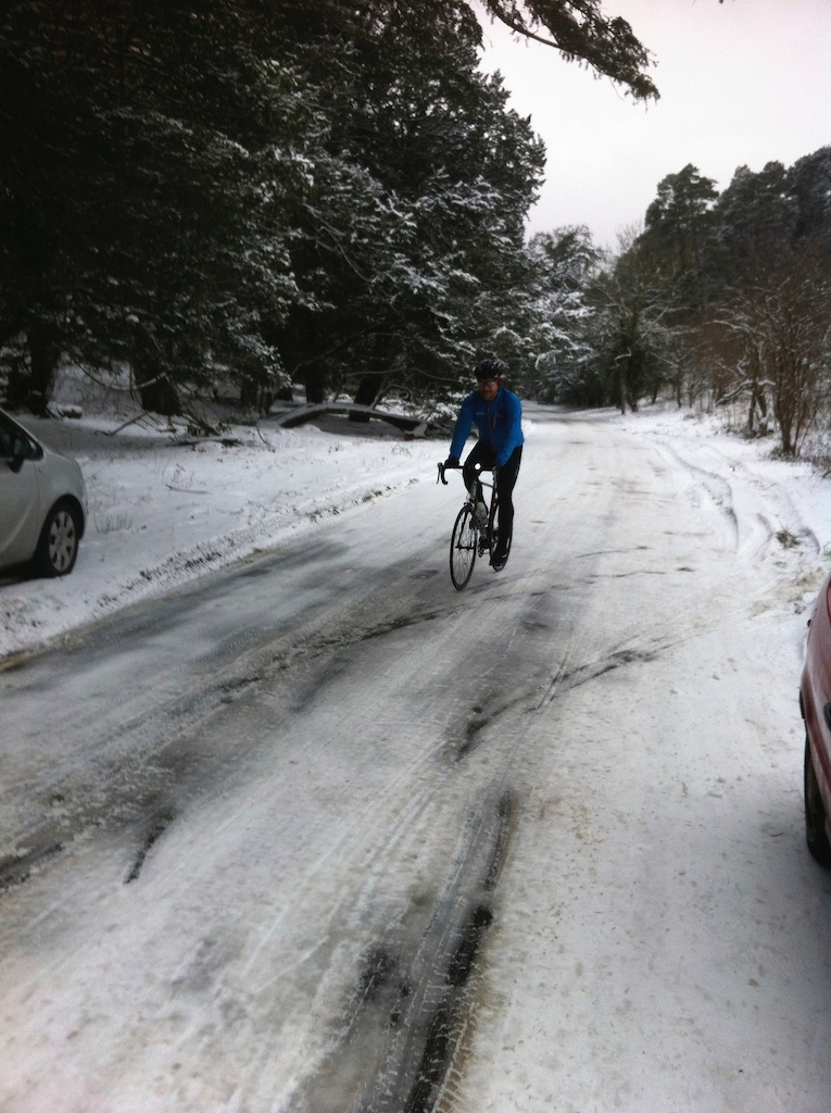 Riding Box Hill in the snow