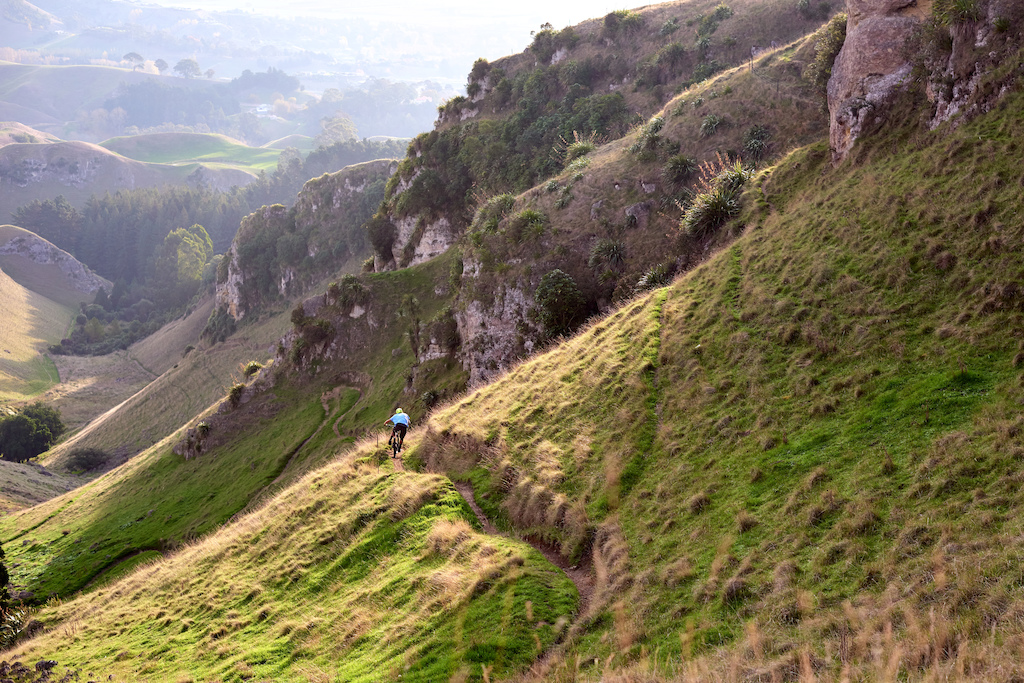 Riding up at Te Mata Peak in the evening light. No riding buddies on that day, so used a wireless shutter release to get a shot of myself.