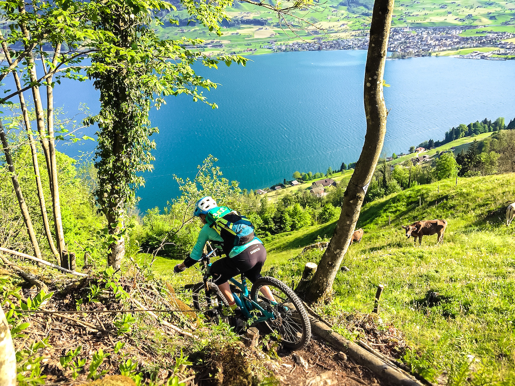 like jumping into the lake - beautiful view at the start of a awesome trail down to the lakeside. Photo by Armin Wurmser
