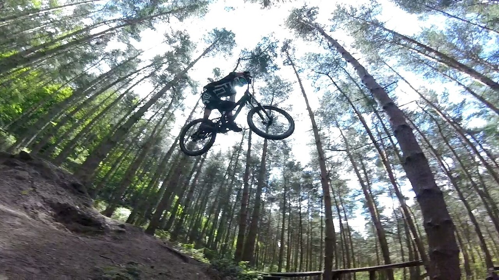 Shot taken from a Gopro still, over the Leap of Faith.Kinver Freeride Park, nr Wolverley