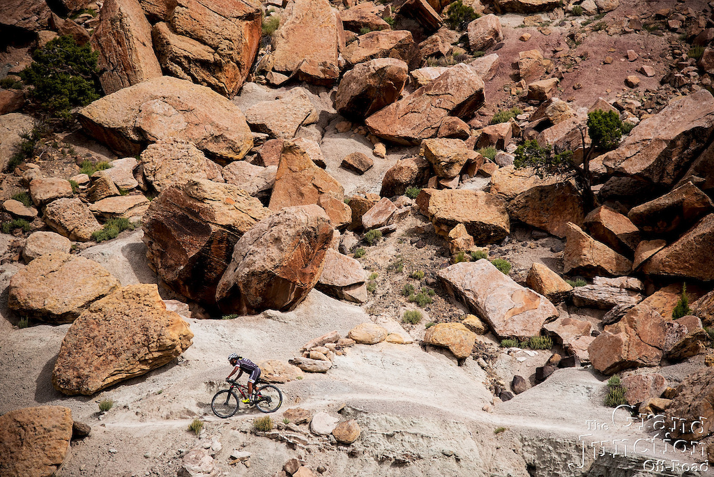 A racer rides through the moon-like scenery of Andy's Loop.