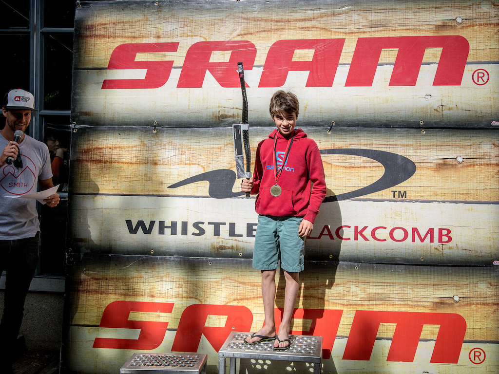 Mens Youth Age 13-14 Podium, Benjamin Brownlie (1st). 2016 Whistler Spring Classic - Whistler, BC. Photo by Scott Robarts
