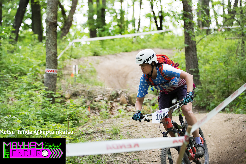 A rider on the third stage of the five-section Mayhem Enduro on the Wilds Mountain Bike Trails in Cumberland, Ohio on May 29, 2016.